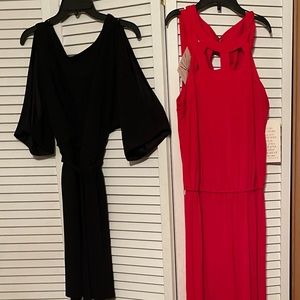 Jumpsuit red and cutout straps. Black cocktail dress sexy and flattering